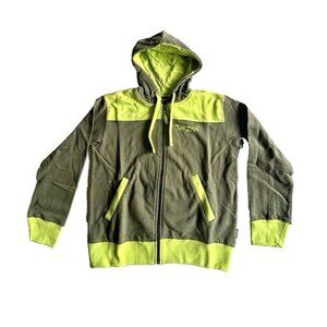 Vtg Med 90s Disney Tarzan Green Color Blocked Full Zip 100% Cotton Hooded Jacket